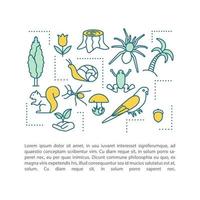 illustrazione lineare del concetto di biodiversità. flora Fauna. articolo, brochure, modello di pagina di una rivista. biologia. animali, protezione delle piante. natura. casella di testo. disegno di stampa. disegno vettoriale isolato contorno