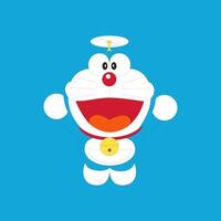 Doraemon volante su cielo cartone animato personaggio giapponese anime vettore