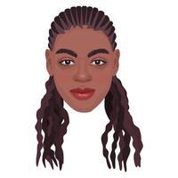 bellissimo africano donna con trecce. testa di giovane femmina isolato su bianca sfondo. avatar. vettore