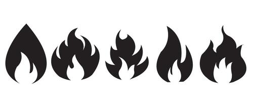 fuoco icona collezione. fuoco fiamma simbolo. falò silhouette logotipo. fiamme simboli impostato piatto stile vettore
