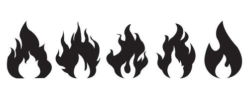 fuoco icona collezione. fuoco fiamma simbolo. falò silhouette logotipo. fiamme simboli impostato piatto stile vettore