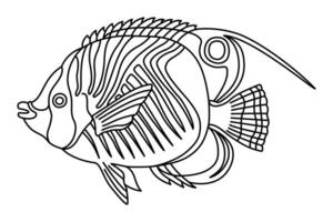 tropicale pesce. semplice mano disegnato. isolato su bianca sfondo. scarabocchio pesce linea arte disegno. arte terapia colorazione pagina per bambini e adulti. nero e bianca illustrazione vettore