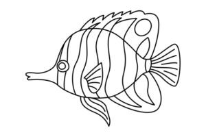 tropicale pesce. semplice mano disegnato. isolato su bianca sfondo. scarabocchio pesce linea arte disegno. arte terapia colorazione pagina per bambini e adulti. nero e bianca illustrazione vettore