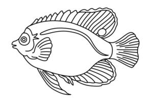 tropicale pesce. semplice mano disegnato. isolato su bianca sfondo. scarabocchio pesce linea arte disegno. arte terapia colorazione pagina per bambini e adulti. nero e bianca illustrazione vettore