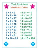 matematica foglio di lavoro moltiplicazione tavoli 9 e 10 vettore