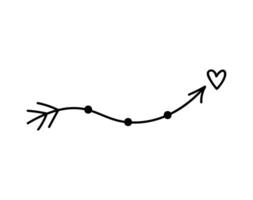 carino scarabocchio freccia con cuore isolato su bianca sfondo. disegnato a mano illustrazione. Perfetto per San Valentino giorno disegni, carte, inviti, decorazioni. vettore