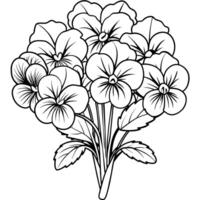 viola del pensiero fiore schema illustrazione colorazione libro pagina disegno, viola del pensiero fiore mazzo nero e bianca linea arte disegno colorazione libro pagine per bambini e adulti vettore