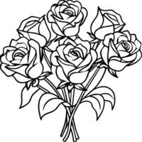 rosa fiore schema illustrazione colorazione libro pagina disegno, rosa fiore nero e bianca linea arte disegno colorazione libro pagine per bambini e adulti vettore