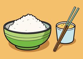 asiatico cucina essenziali - Riso, miso la minestra, e bastoncini vettore