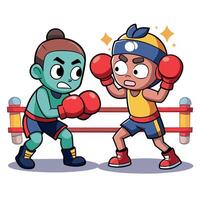 un' Groovy scatola di cartone personaggio boxe piatto illustrazione vettore