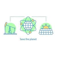 icona del concetto di risparmio del pianeta. illustrazione al tratto sottile idea di protezione dell'ambiente. risorse energetiche. disegno vettoriale isolato contorno