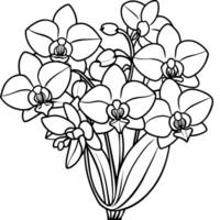 orchidea fiore schema illustrazione colorazione libro pagina disegno, orchidea fiore mazzo nero e bianca linea arte disegno colorazione libro pagine per bambini e adulti vettore