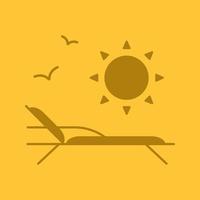 icona del colore del glifo del resto della spiaggia. simbolo di sagoma. sedia a sdraio con uccelli e sole nascente. spazio negativo. illustrazione vettoriale isolato