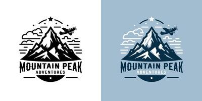 retrò montagna distintivo. logo per viaggio agenzie, all'aperto aziende, escursioni a piedi viaggi. emblema per il branding su zaini, tazze, e souvenir, ispirando escursioni a piedi vettore