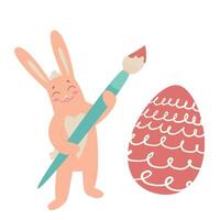 Pasqua coniglietto coniglio cartone animato personaggio colorazione grande mangiatore uovo isolato su bianca sfondo. di moda Pasqua design. piatto illustrazione per manifesto, icona, carta, logo, etichetta. vettore