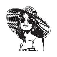 elegante donna indossare cappello design illustrazione azione Immagine vettore