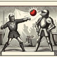 Due cavaliere combattente e indossare medievale cavaliere armatura inciso stile vettore
