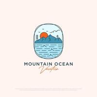 montagna oceano vacanza logo design semplice minimalista illustrazione modello, viaggio agenzia logo idea vettore