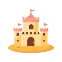 sabbia castello con torri e fortezza parete nel piatto stile su un' bianca sfondo. fiaba castello icona. illustrazione di edificio costruzione su sabbia. vettore
