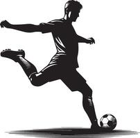 un' uomo silhouette calcio giocatore o calcio giocatore calciando calcio isolato su bianca sfondo. vettore
