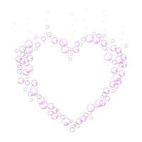 cornice di bolle effervescenti a forma di cuore. schiuma di sapone rosa isolato su sfondo bianco. illustrazione vettoriale realistico. simbolo di San Valentino e amore.