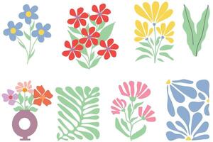 botanico astratto fiore arte impostare. fiore e le foglie astratto forma scarabocchio arte design per Stampa, sfondo, clipart, parete arte per casa decorazione vettore