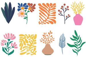 botanico astratto fiore arte impostare. fiore e le foglie astratto forma scarabocchio arte design per Stampa, sfondo, clipart, parete arte per casa decorazione vettore