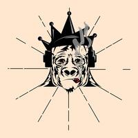 gorilla re con cuffia. musica design concetto vettore
