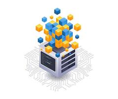 blockchain server tecnologia isometrico piatto illustrazione vettore