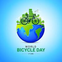 mondo bicicletta giorno creativo unico verde naturale ambientale eco amichevole concetto idea design. partire verde e Salva il ambiente. equitazione ciclo verde eco-friendly mondo. verde energia, Salva il terra vettore