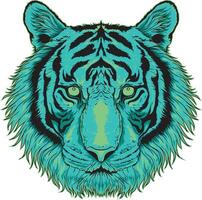 un' tigre con un' verde viso e un' blu e verde occhio. logo design vettore