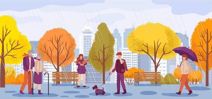 persone nel autunno stagione, a piedi nel parco sotto albero vettore