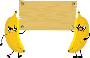 Due divertente banane Tenere un vuoto di legno tavola vettore