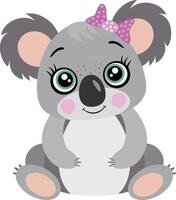 carino koala ragazza con arco seduta vettore