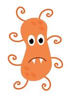 carino cartone animato arancia personaggio batteri, microbo, germe. microbiologia organismo. portafortuna esprimendo emozione. bambini illustrazione nel piatto design. vettore