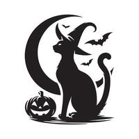 Halloween nero gatto silhouette, nero gatto nero e bianca colore, nero gatto arte design stile vettore