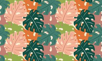 senza soluzione di continuità modello con Monstera le foglie. astratto tropicale fogliame sfondo. moderno esotico giungla impianti. piatto illustrazione vettore