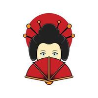 geisha giapponese con illustrazione del ventaglio sensu vettore