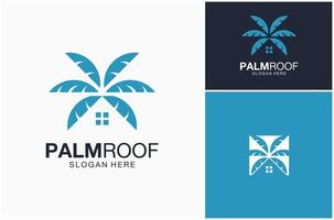 tetto Casa coperture casa finestra alloggiamento palma Noce di cocco albero le foglie logo design illustrazione vettore