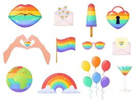 LGBTQ Comunità elementi collezione. orgoglio mese cartone animato elementi impostato vettore