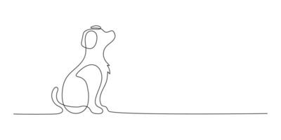 carino cane, animale domestico in linea continuo mano disegnato oggetti. il cane è seduta su il pavimento. carino cane uno linea arte. illustrazione vettore