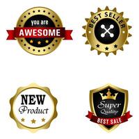 impostato di qualità badge e etichette design elementi. d'oro distintivo etichette e alloro retrò Vintage ▾ collezione. emblema premio lusso logo nel retrò stile modello badge collezione. vettore