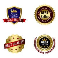 impostato di qualità badge e etichette design elementi. d'oro distintivo etichette e alloro retrò Vintage ▾ collezione. emblema premio lusso logo nel retrò stile modello badge collezione. vettore