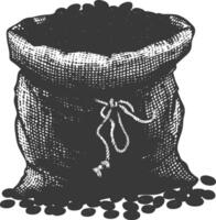 silhouette sacco di crudo caffè fagioli nero colore solo vettore