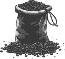 silhouette sacco di crudo caffè fagioli nero colore solo vettore