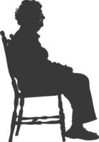 silhouette anziano donna seduta nel il sedia nero colore solo vettore