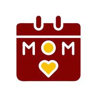 calendario mamma icona solido rosso giallo colore madre giorno simbolo illustrazione. vettore