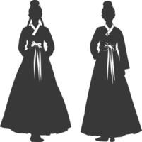 silhouette indipendente coreano donne indossare hanbok nero colore solo vettore