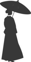 silhouette indipendente coreano donne indossare hanbok con ombrello nero colore solo vettore