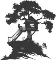silhouette albero Casa nero colore solo vettore